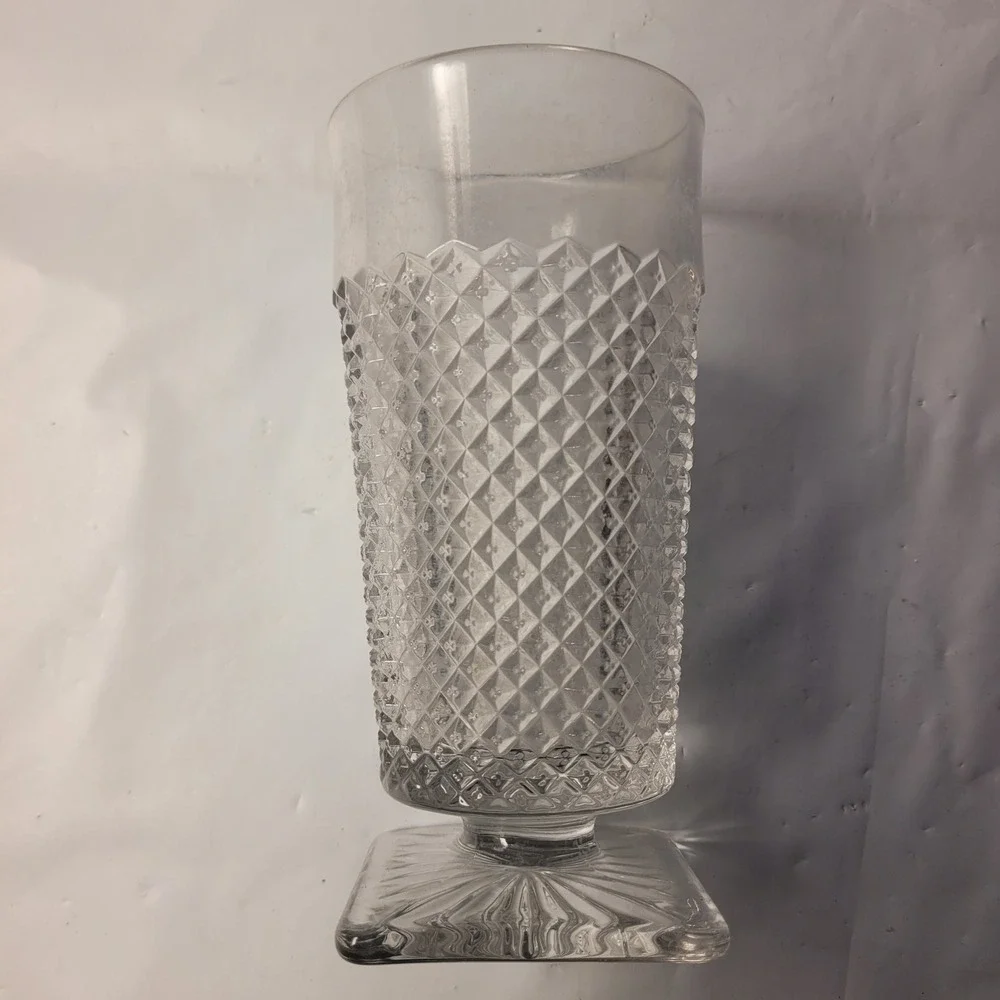 Vintage Imperial Glass Diamond Point‎ Clear Footed Tumbler Square Base 12oz
